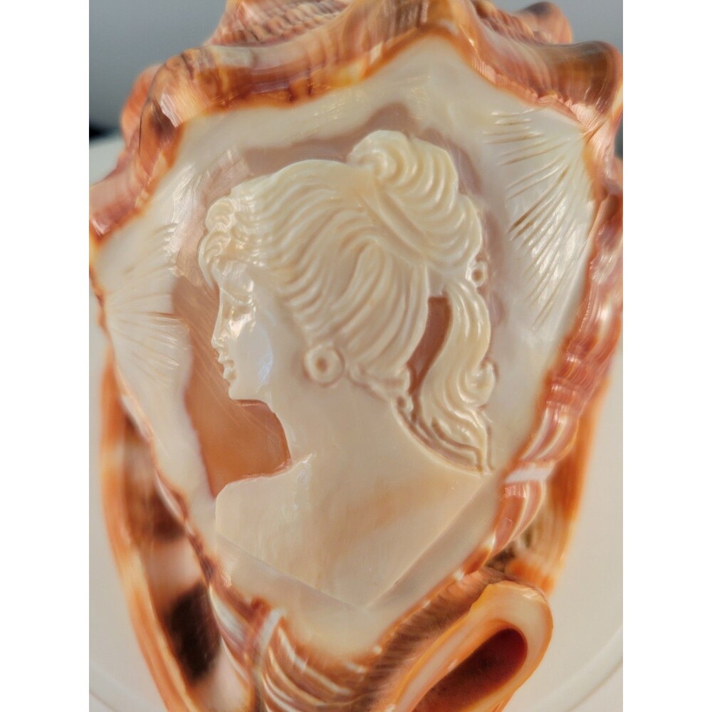 Italian Carved Woman's Cameo Conch Shell, Seashell, Long Hair - Picture 2 of 5